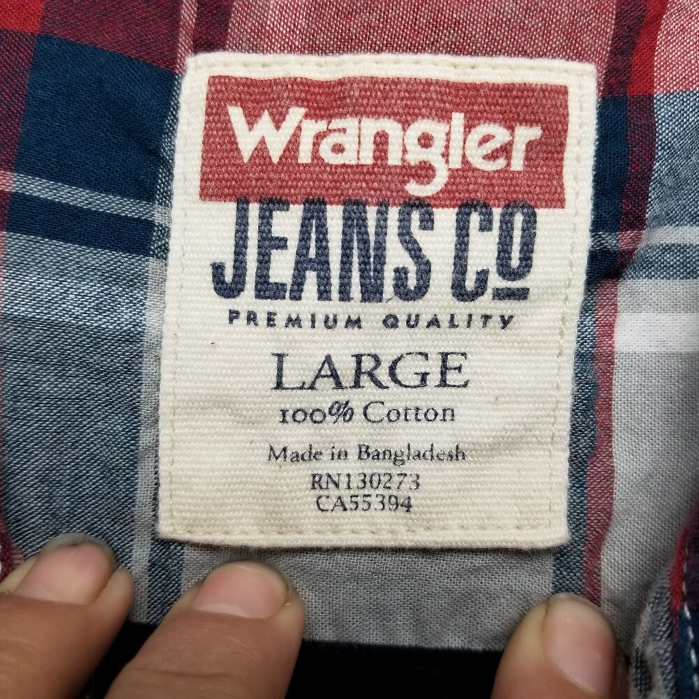 Wrangler Shirt Mens Large Blue Red Plaid Button Up Lightweight Woven Long Sleeve - Picture 2 of 8